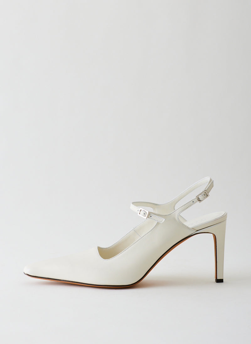 Badgley Mischka - Enida - Pointed Toe Stiletto Slingback with Crystal  Buckle - Ivory | The White Collection